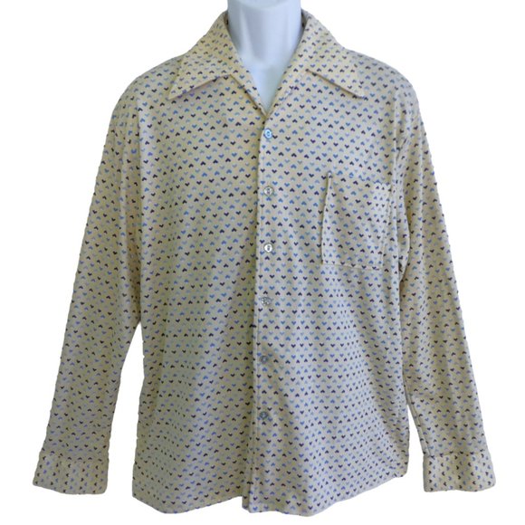 Joel Vintage 70s Disco Shirt Poly Knit Dagger Pointed Collar Birds Eye Geo XL - Picture 2 of 7